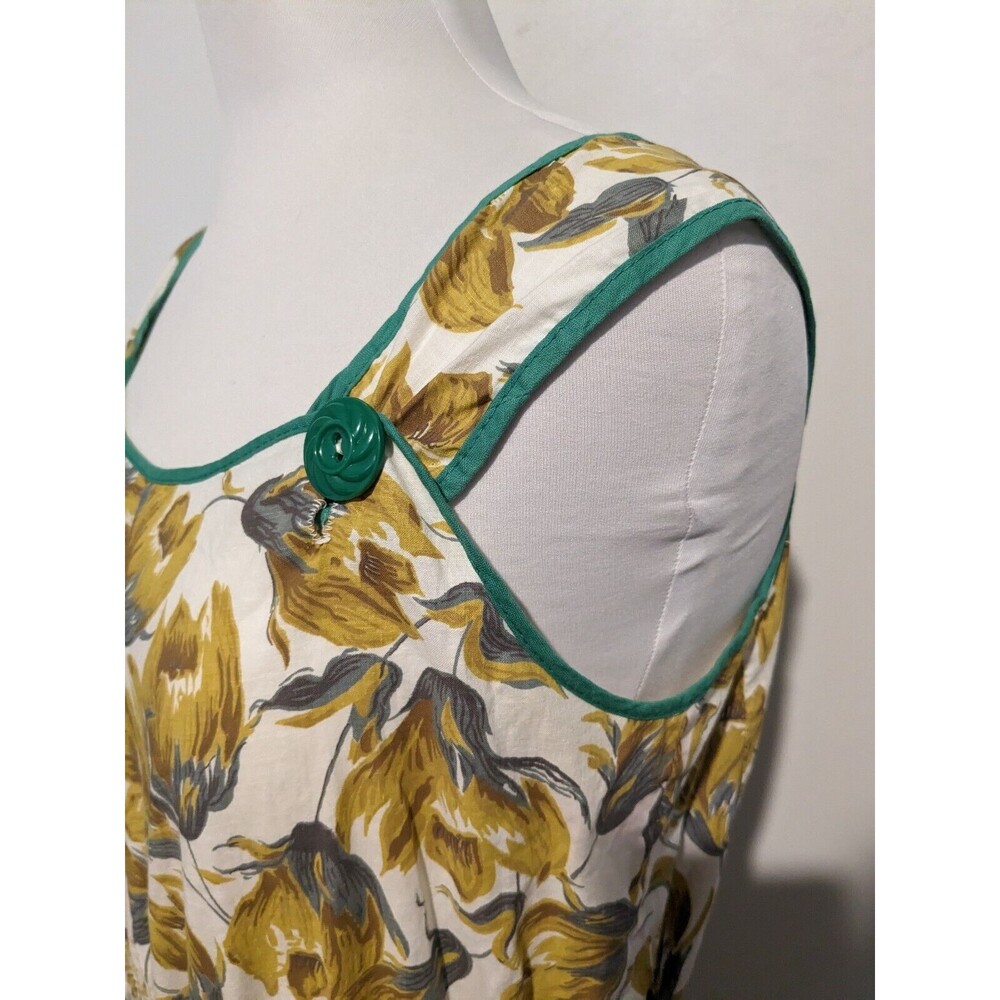 Vintage 1930s Womens Floral Cotton Jumper Sundress 40s Pin Up B39 S/M Smocked - Picture 2 of 7
